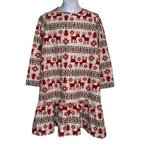 Hanna Andersson Dear Deer Reindeer Girls Dress 150 12 Christmas Holiday Red
